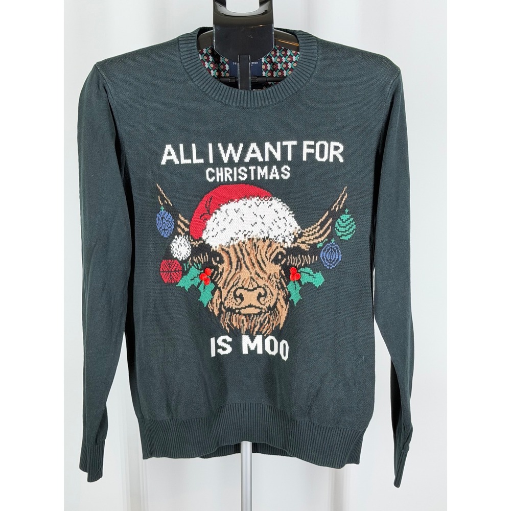 Denim & Flower Ricky Singh Christmas Cow Sweater Green All I Want For Christmas